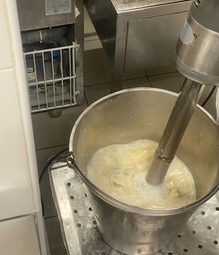 Blending the ingredients together.