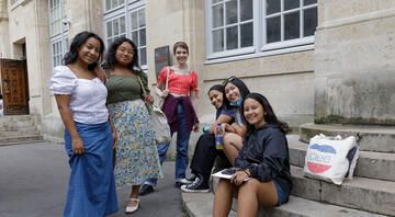 High school students on steps