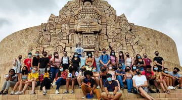yucatan large student group at monument