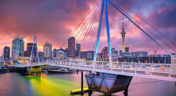 Auckland harbor bridge at dusk