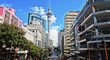 auckland sky tower view from city streets