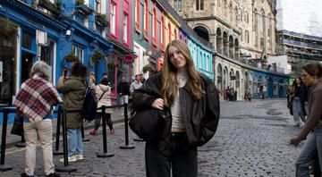 High school student standing on the street in Edinburgh 