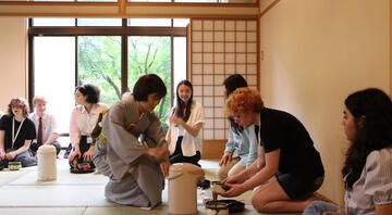 high school students participating in tea ceremony in Kyoto