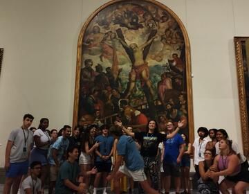 Students recreating a painting