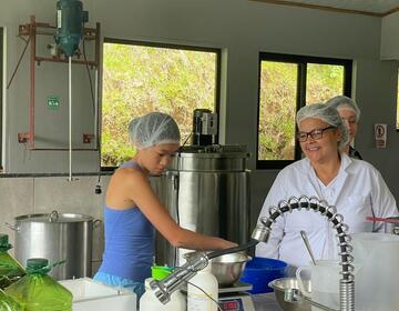 Ava, a high school student, mixing soap ingredients