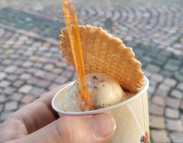 Ice cream with a waffle