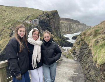 High school students on a bridge in the mountains of Ireland