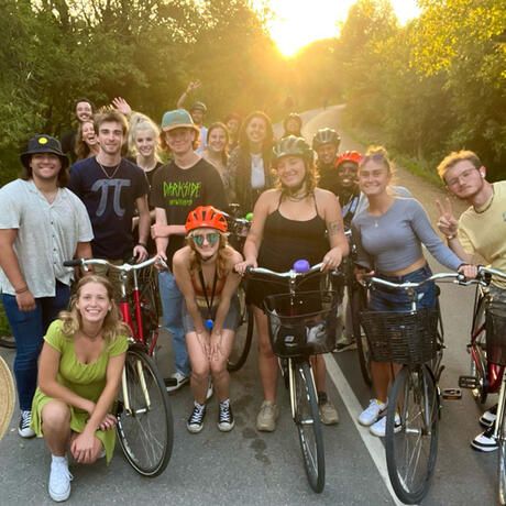 copenhagen bike group at sunset