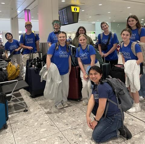 Students at Heathrow Airport