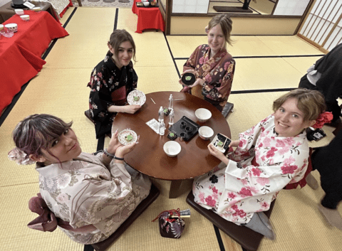 students made japanese sweets in yukata