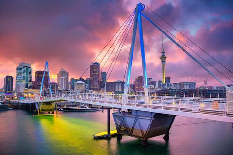 Auckland harbor bridge at dusk