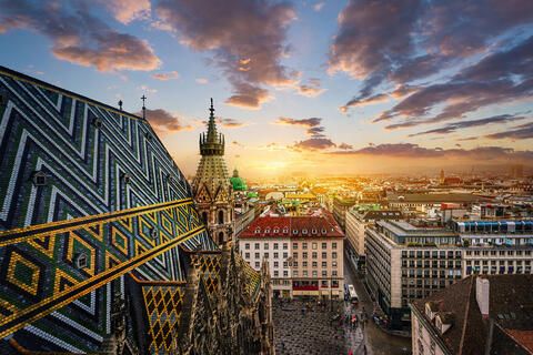 View of Vienna from the roof of St. Stephen's Cathedral in Vienna, Austria