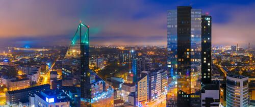 Tallinn skyscrapers at night