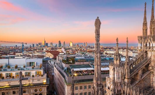 sunset in milan aerial view