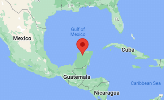 red pin on yucatan mexico
