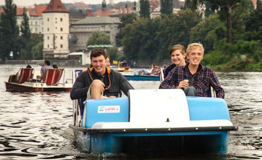 Prague students on paddle boat