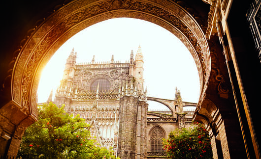 Seville view of cathedral through archway