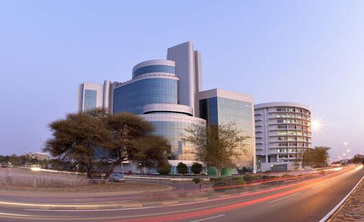 gaborone government building at dusk
