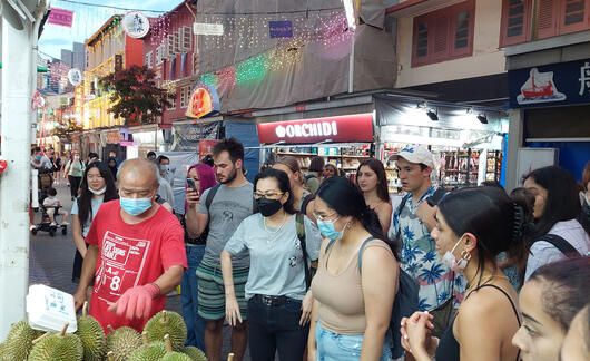 singapore students visiting dorian stand
