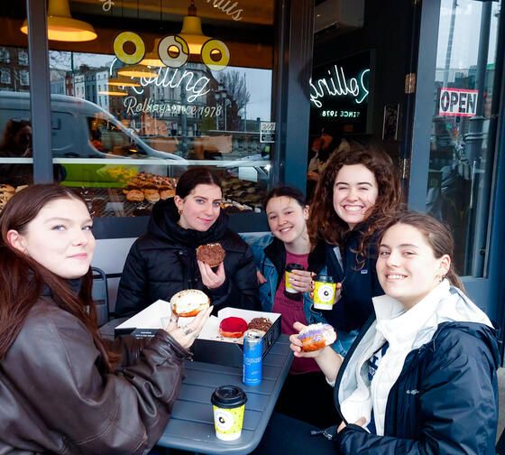 dublin students eating at a local donut shop
