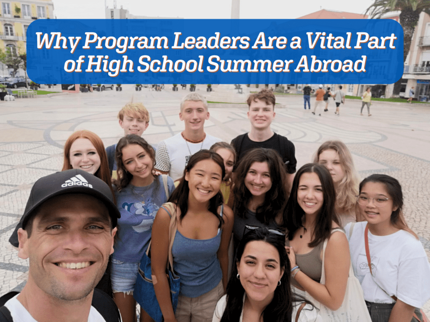 High school summer abroad students with program leader