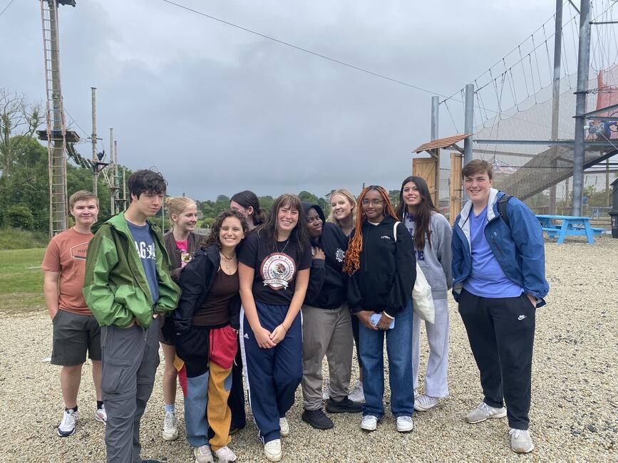 Students pose for a photo before going on the trampolines.