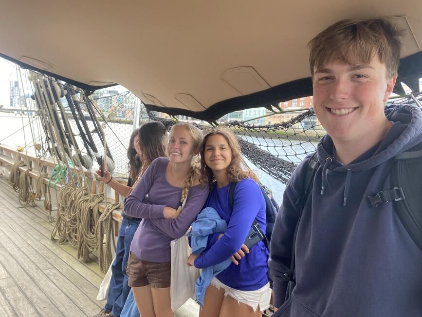 Students pose for a photo on the Jeanie Johnston
