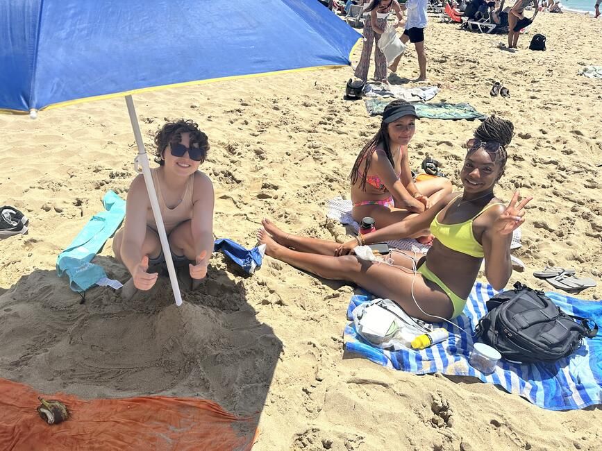 Some students laid out on the beach