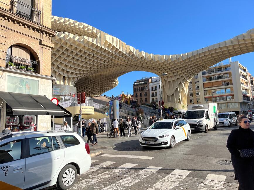 Street in Spain during rush hour