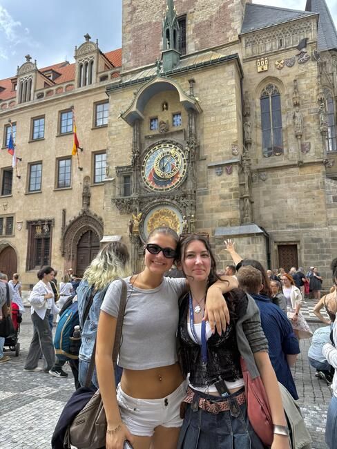 Two HSSA students next to the Astromical Clock