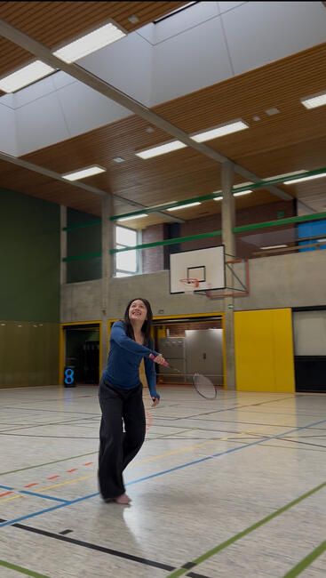 Hanna tries her hand at friendly game of badminton.