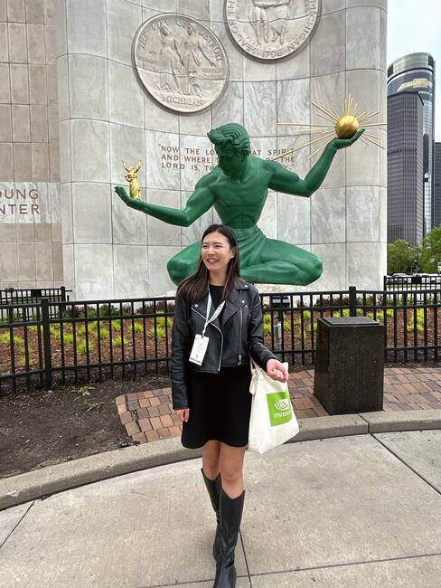 Yi Lun poses during her business trip to Detroit.