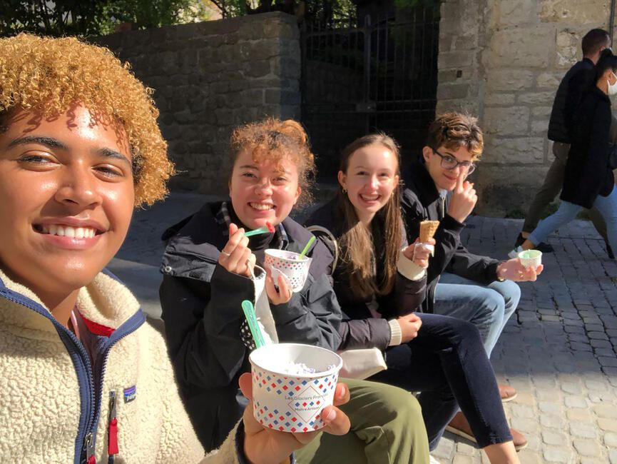 Gap year students eating ice cream in Toulouse