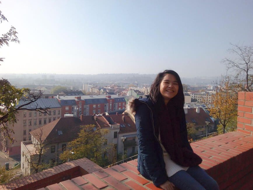 prague girls with skyline behind her