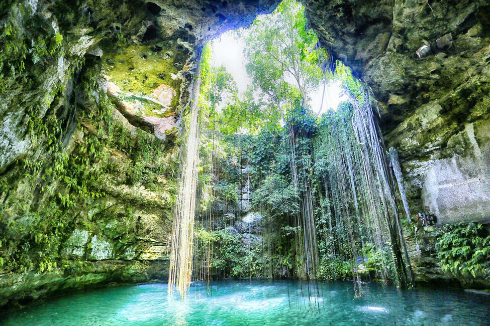 yucatan waterfall in cenote