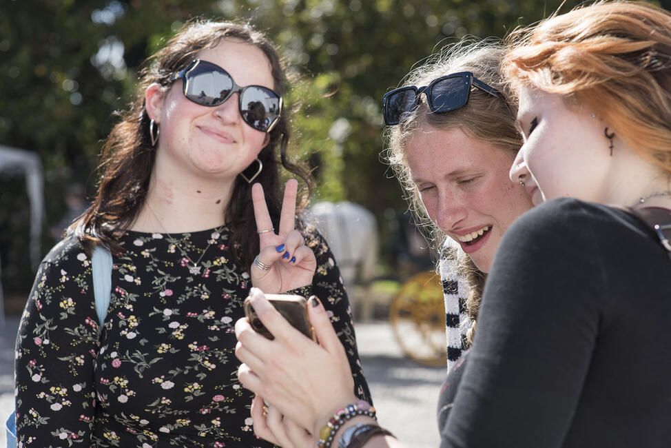 Gap year abroad student posing with peace sign
