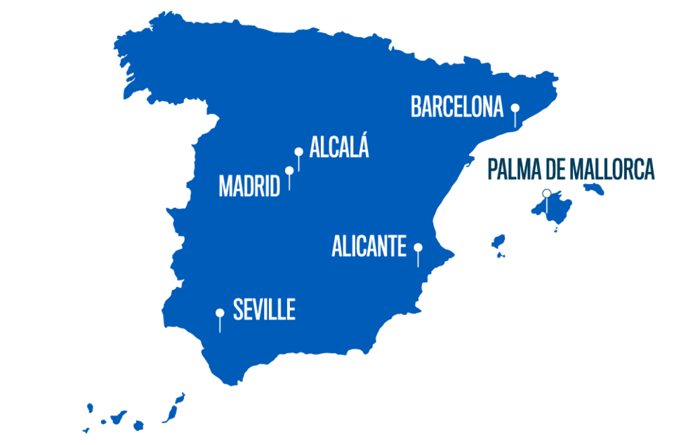spain map with major cities