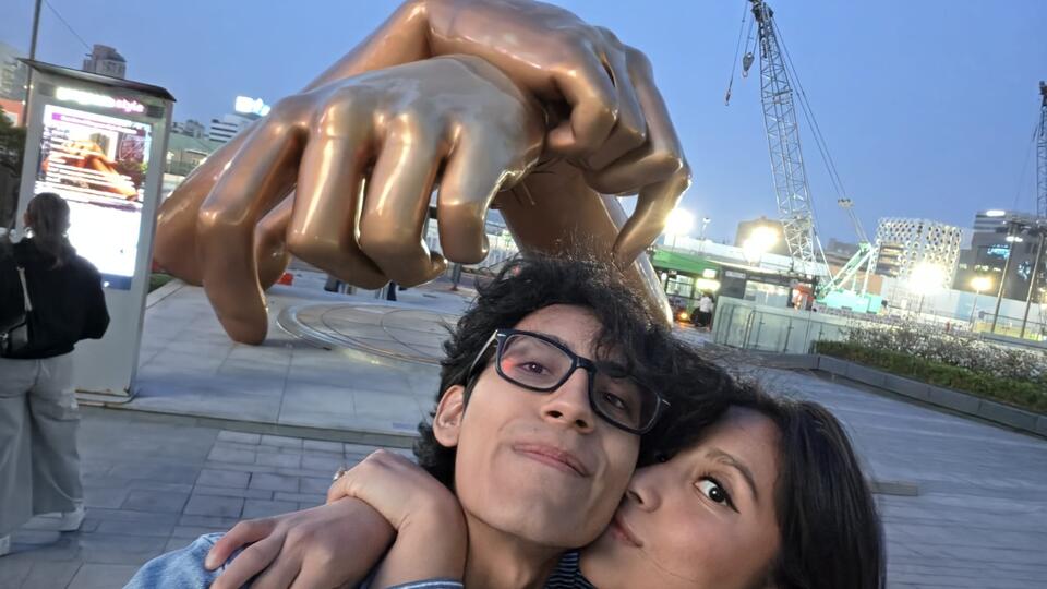 In front of the Gangnam Style Statue